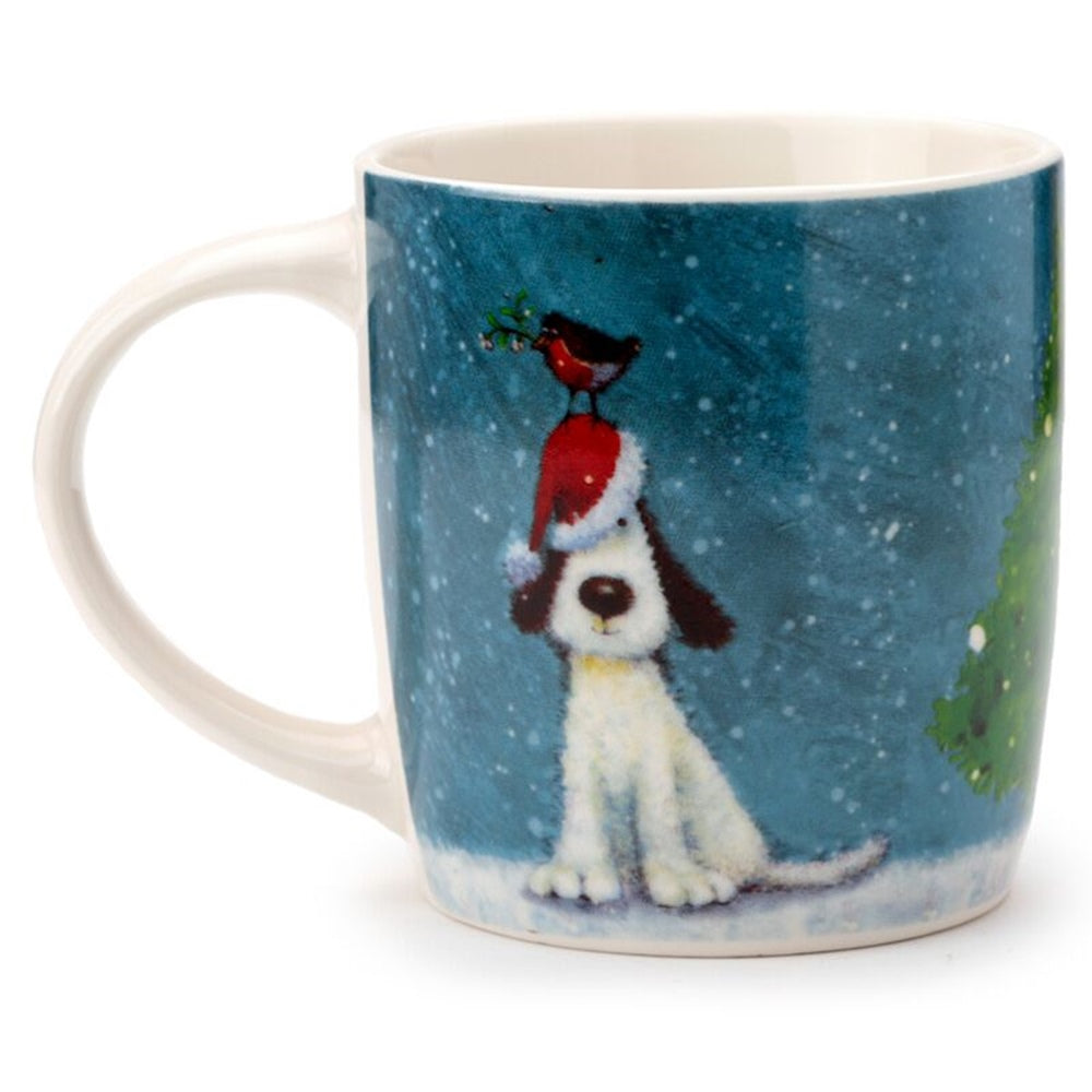 Weihnachtstasse Hund im Schnee