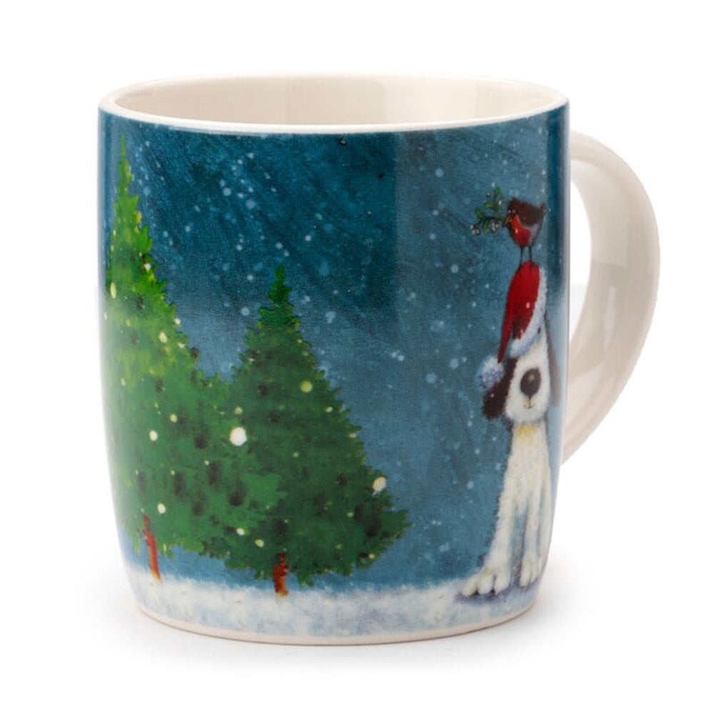 Weihnachtstasse Hund im Schnee