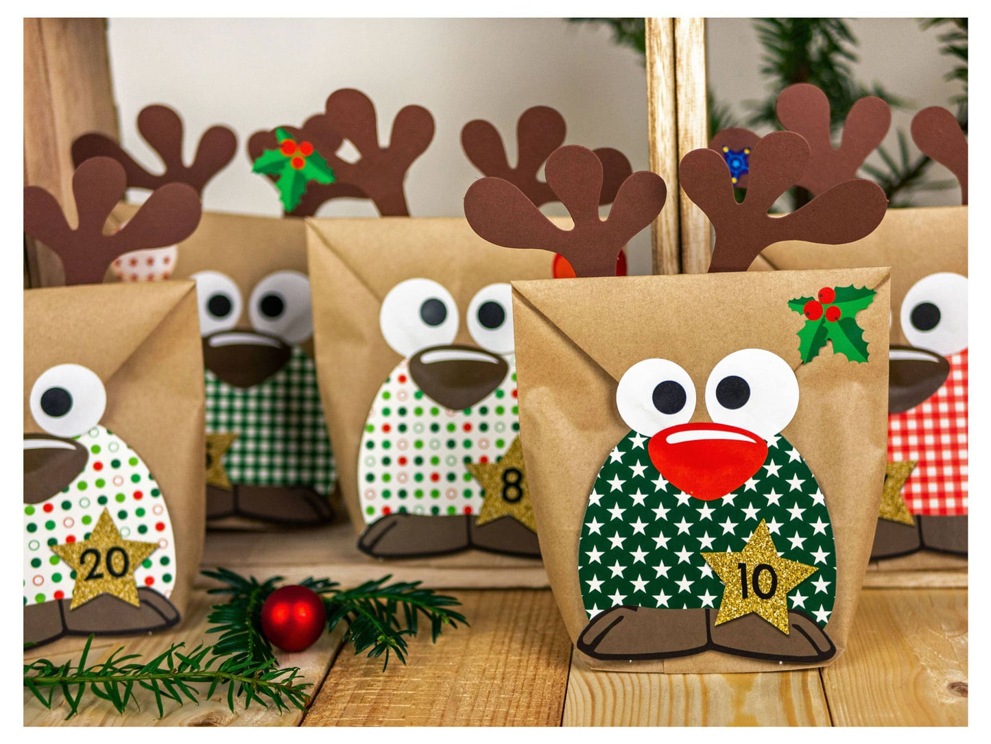 Adventskalender-Set RENTIERE bunt