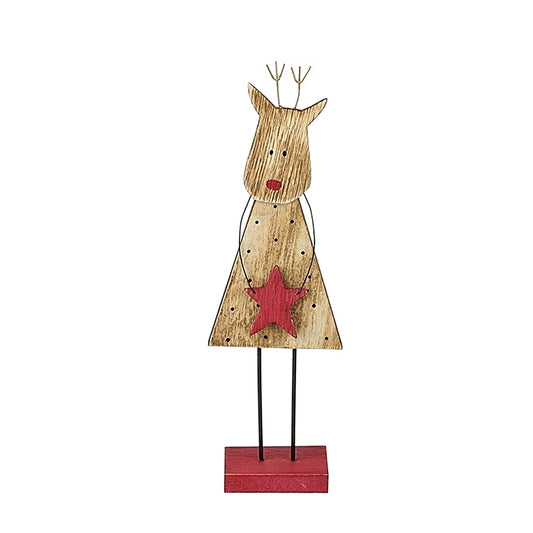 Rentier-Figur aus Holz mit rotem Stern in den Händen