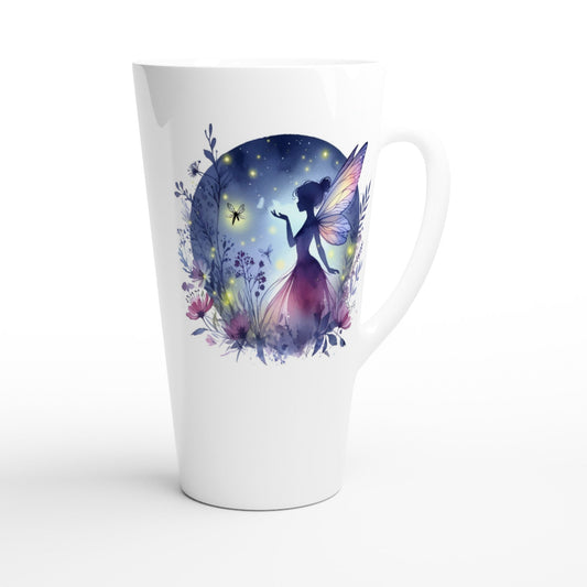 XXL-Tasse mit kleiner Elfe auf beiden Seiten, die mit Glühwürmchen spielt