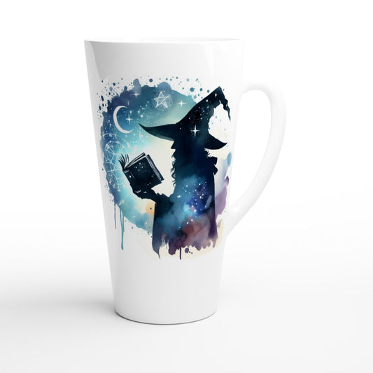 XXL-Tasse mit der Zeichnung eines Zauberers, der in einem Buch liest und dem Spruch "make your own magic"