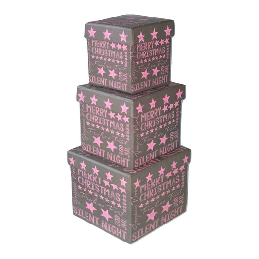 3er-Set Geschenkbox pink/grau